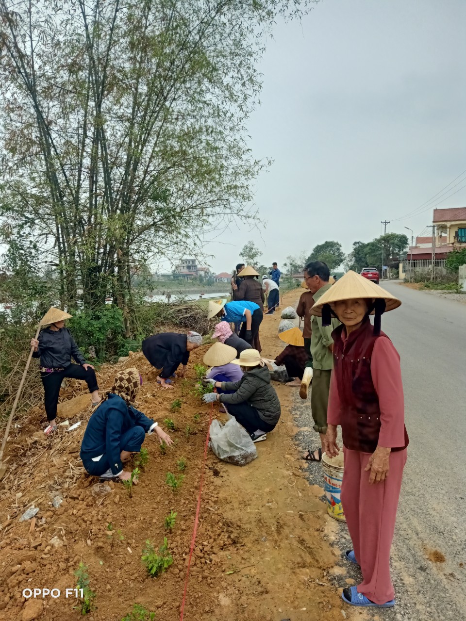 Cán bộ và nhân dân xã Quảng Thạch trồng hoa thay thế cỏ dại ven đường